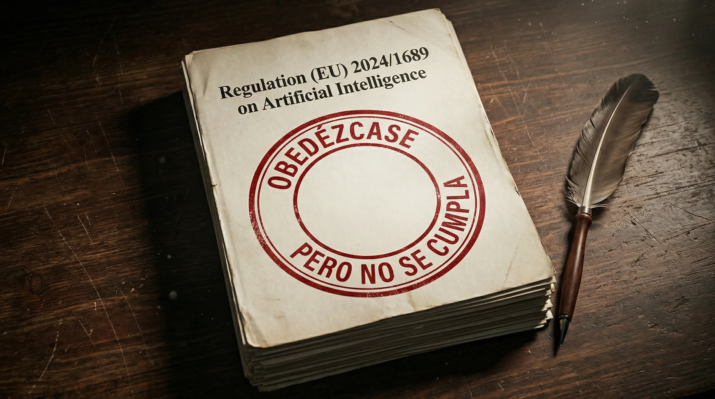 Documento legal europeo sobre una mesa con balanza de justicia